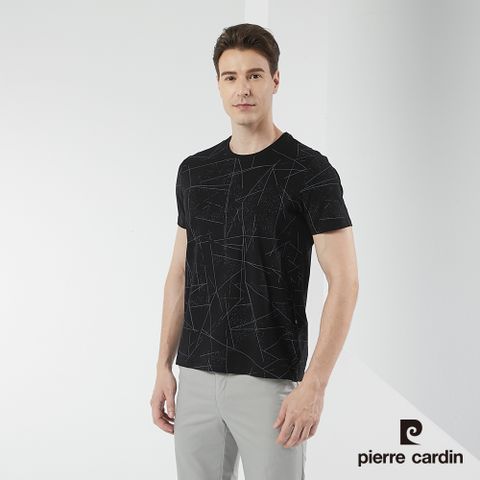 Pierre Cardin 皮爾卡登 男裝幾何印花短袖圓領衫-黑色 (5217284-99)