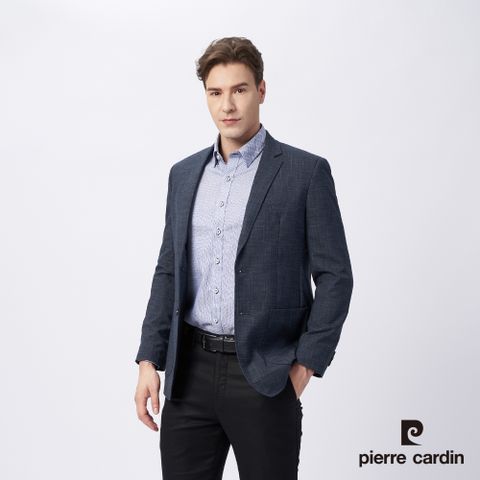 Pierre Cardin 皮爾卡登 男款 厚仿毛暗格休閒西裝外套-深藍 (5215571-37)