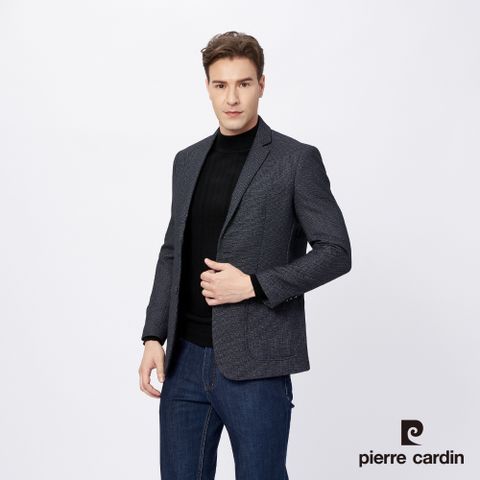 Pierre Cardin 皮爾卡登 男款 厚仿毛緹花休閒西裝外套-深藍 (5215572-38)