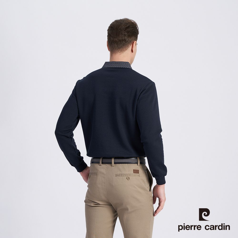 Pierre Cardin 皮爾卡登 男款 棉質混紡刷毛素色長袖POLO衫-丈青色 (5215270-39)