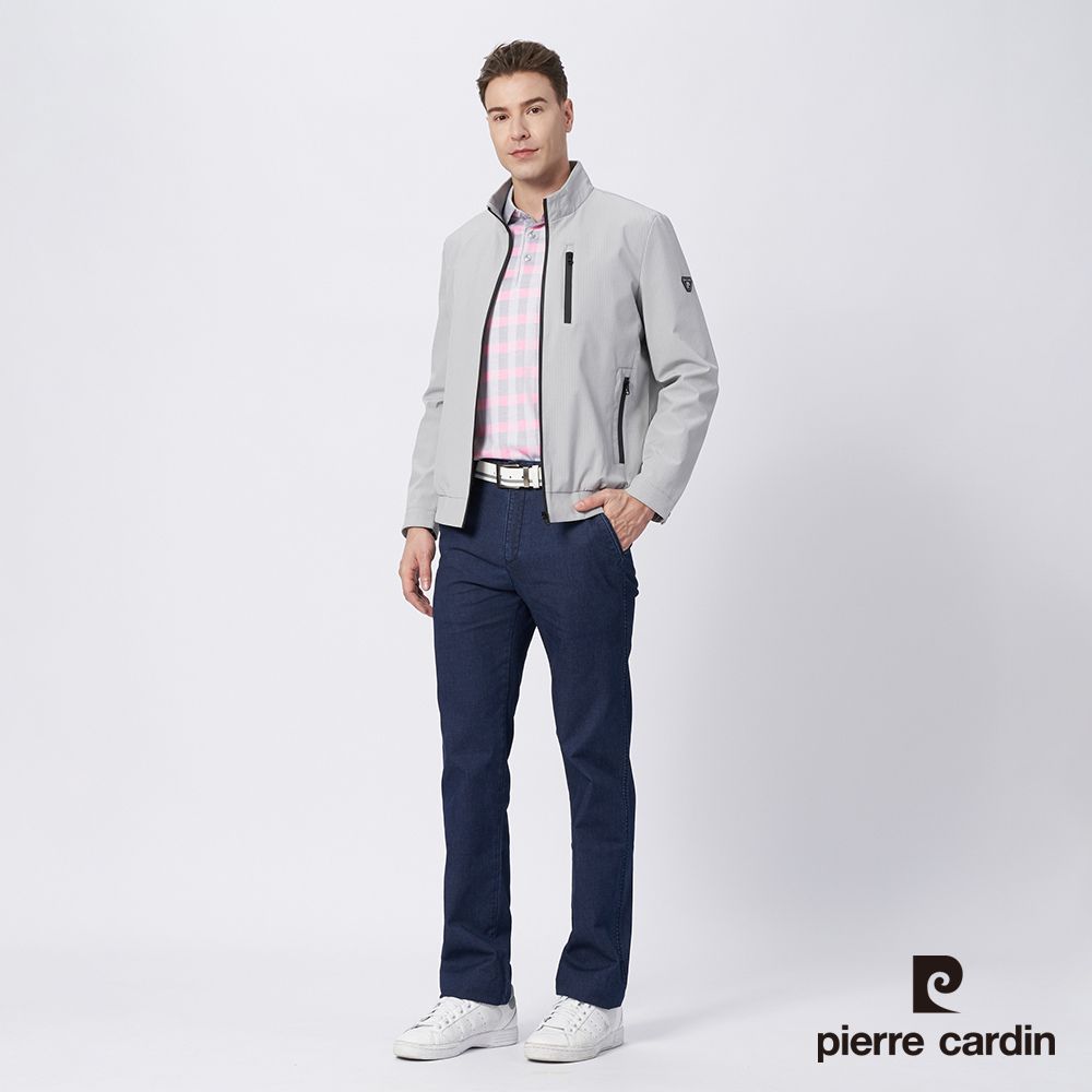 Pierre Cardin 皮爾卡登 男款 時尚印條休閒薄夾克-灰色 (5215661-95)