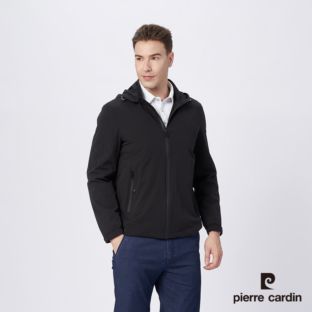 Pierre Cardin 皮爾卡登 男款 帥氣連帽薄夾克外套-黑色 (5215662-99)