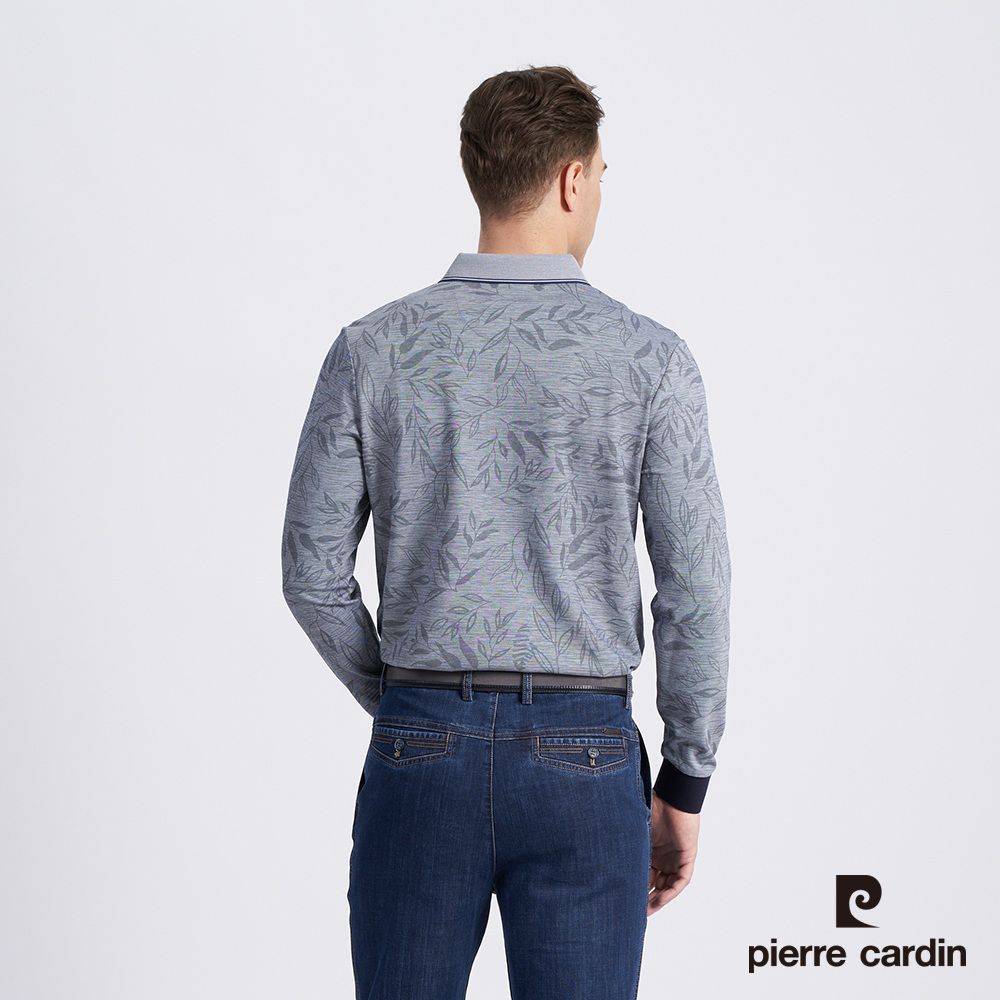 Pierre Cardin 皮爾卡登 男款 棉質混紡印花薄長袖POLO衫-丈青色 (5215210-38)