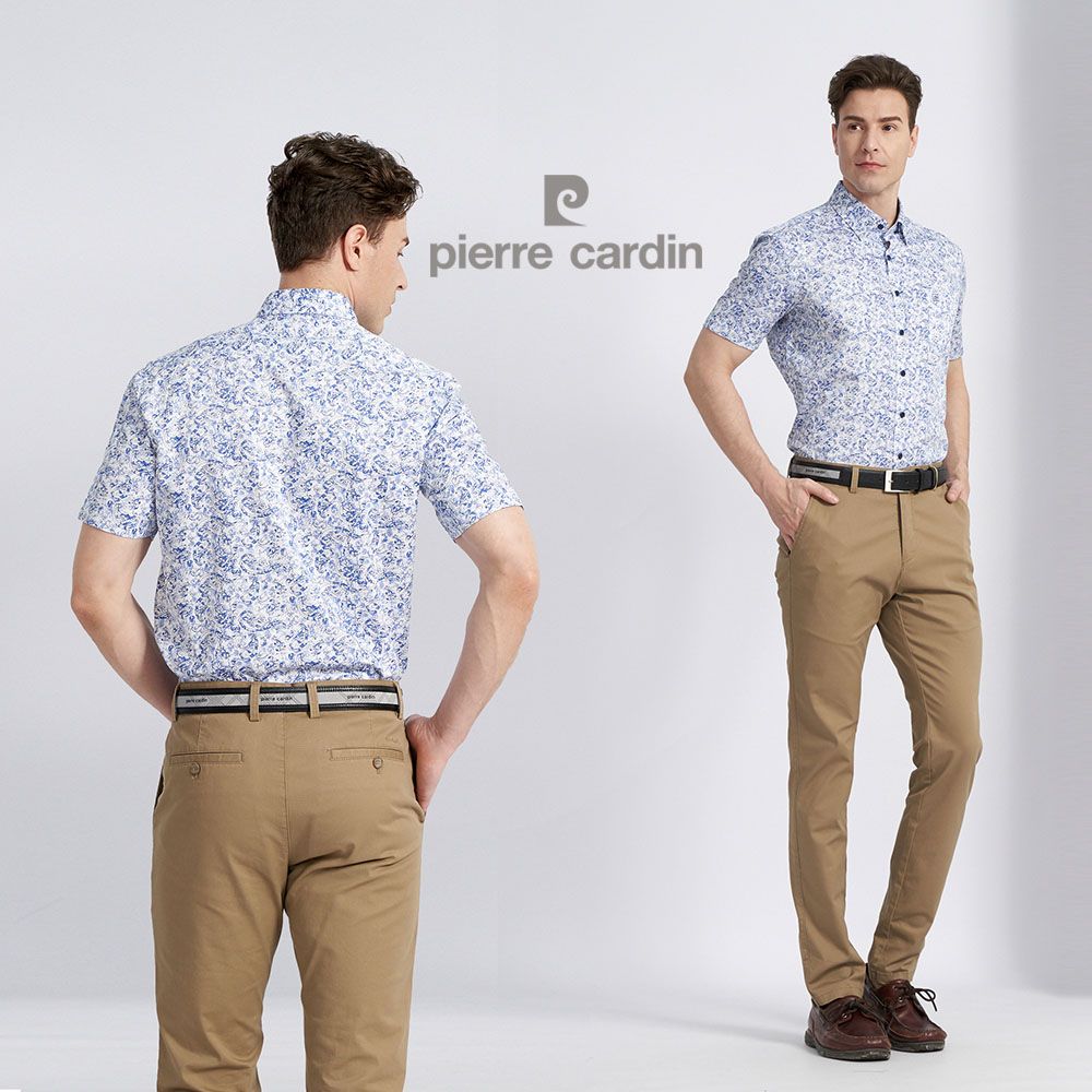 Pierre Cardin 皮爾卡登 男款 進口素材純棉印花短袖襯衫-藍色 (5217104-36)