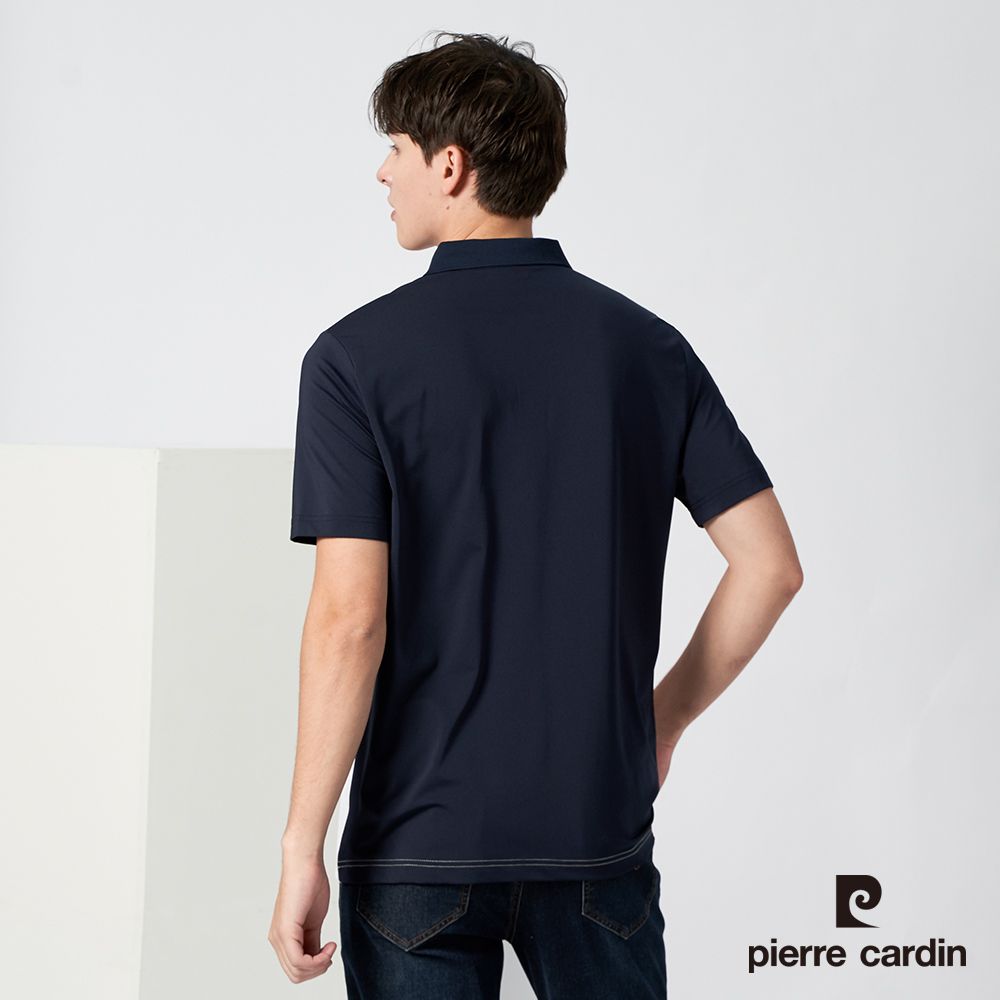 Pierre Cardin 皮爾卡登 男款 吸濕排汗定位剪接配色短袖polo衫-丈青色(3217201-38)