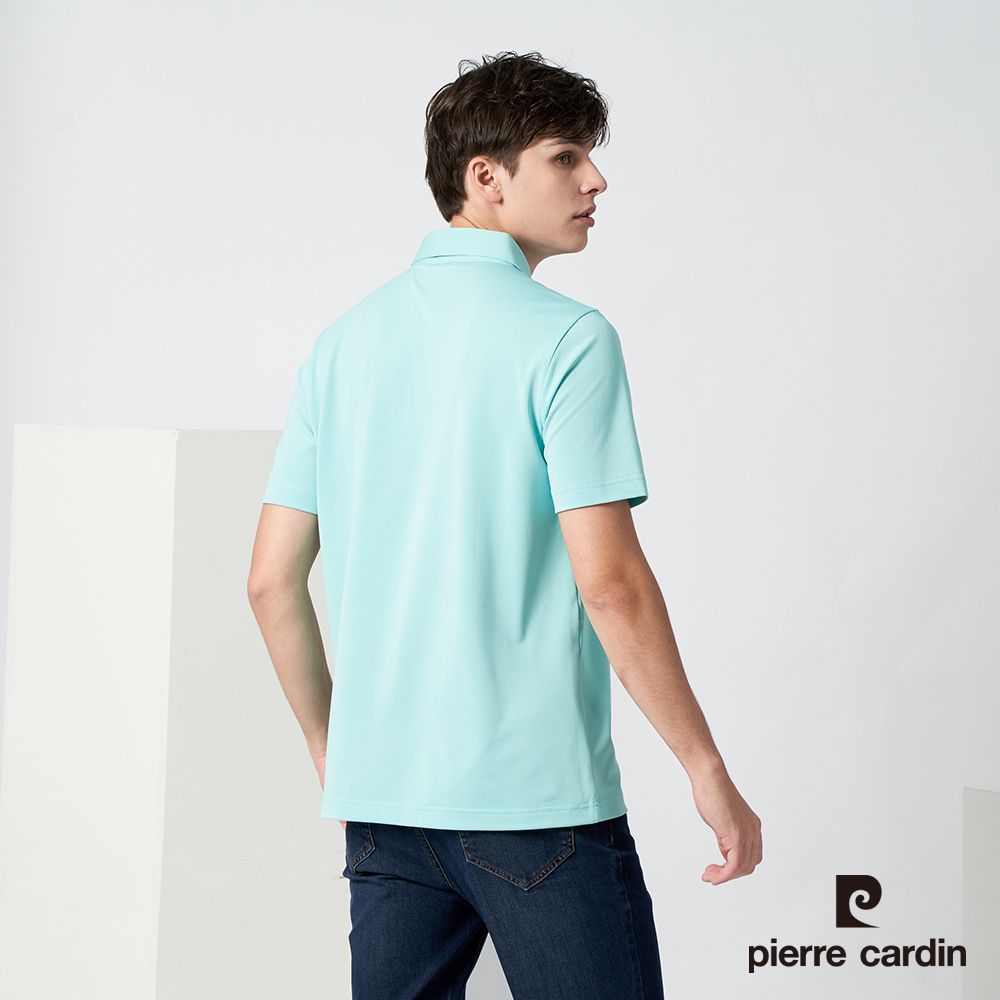 Pierre Cardin 皮爾卡登 男裝 吸濕排汗定位剪接配色短袖polo衫-水藍色 (3217203-35)