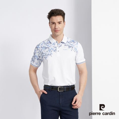 Pierre Cardin 皮爾卡登 男款 吸濕排汗胸前數位印花短袖POLO衫-白色 (5227204-90)