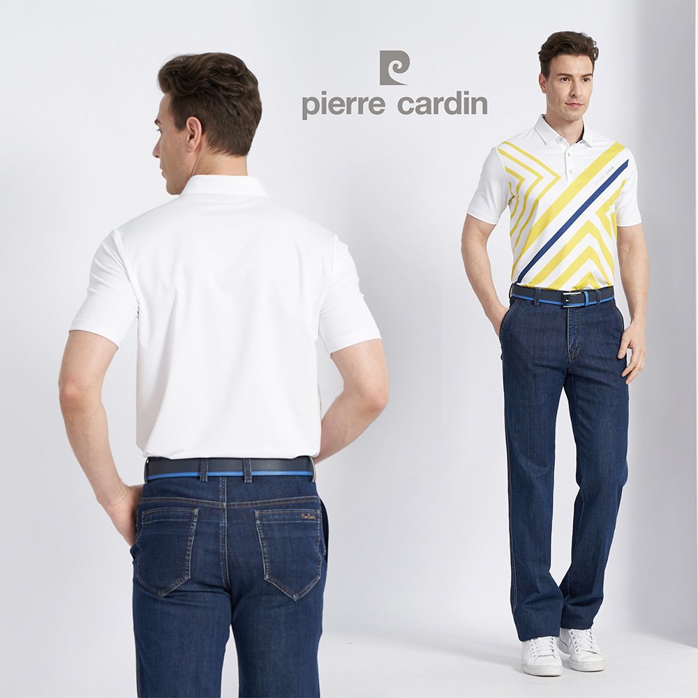 Pierre Cardin 皮爾卡登 男款 吸濕排汗彈性胸前數位印花合身短袖POLO衫-黃色 (5227205-53)