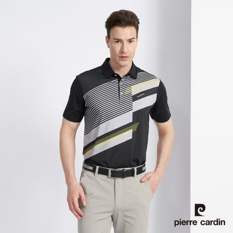 【pierre cardin 皮爾卡登】 男款 吸濕排汗胸前印花短袖POLO衫-黑色 (5227206-99)