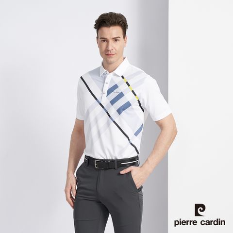 Pierre Cardin 皮爾卡登 男款 吸濕排汗胸前數位印花短袖POLO衫-白色 (5227210-90)