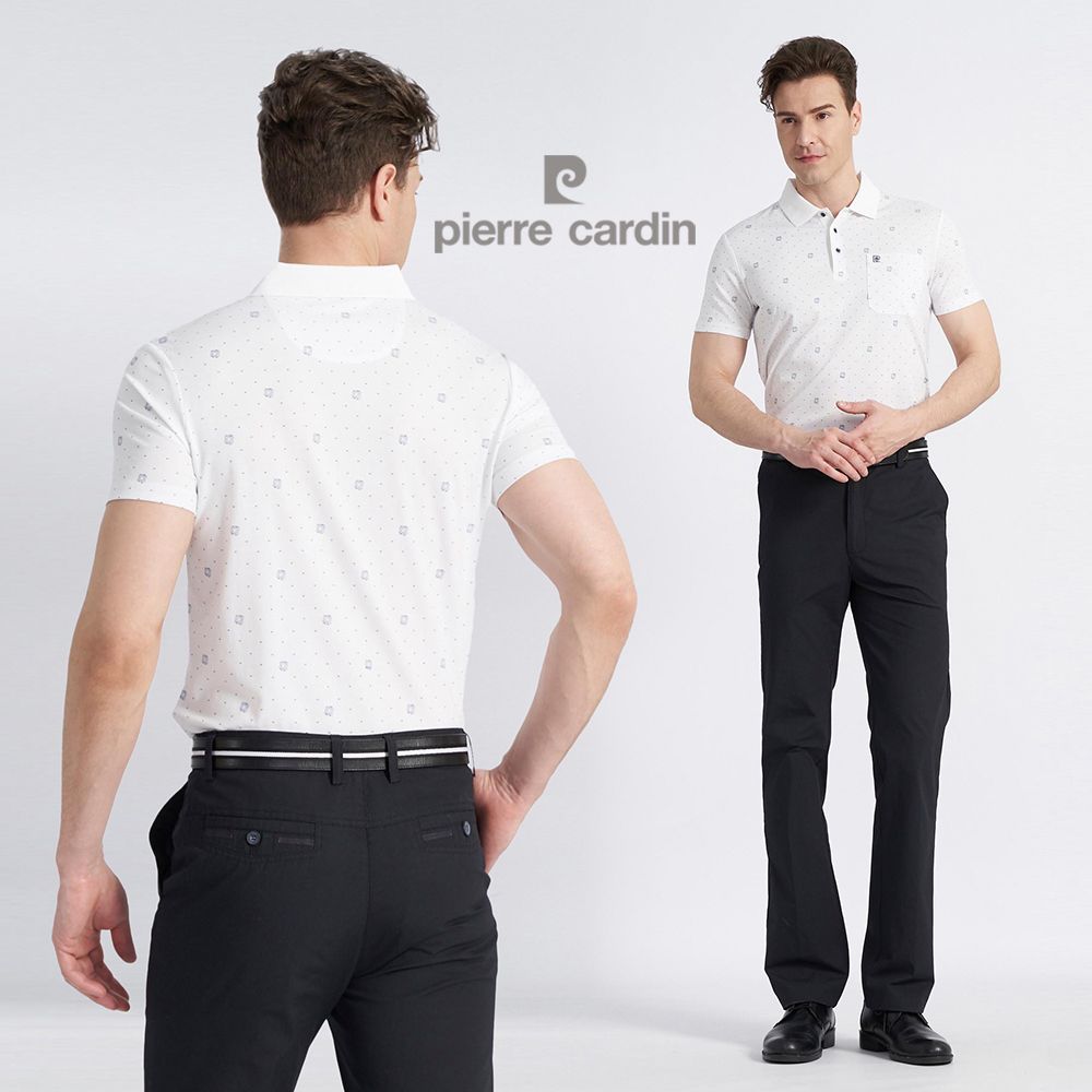 Pierre Cardin 皮爾卡登 男款 棉質混紡印花短袖POLO衫-白色 (5227256-90)