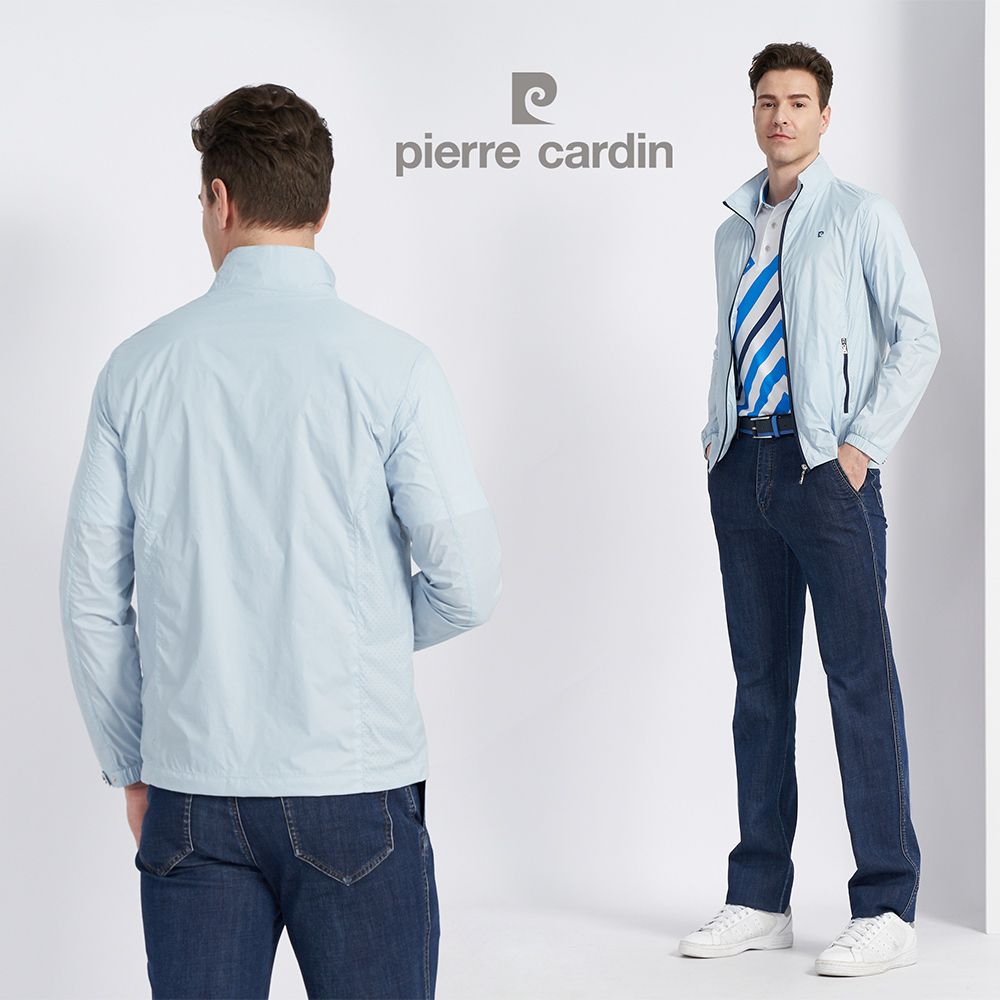 Pierre Cardin 皮爾卡登 男款 都會休閒石墨烯彈性立領薄夾克-淺藍色 (5227604-35)