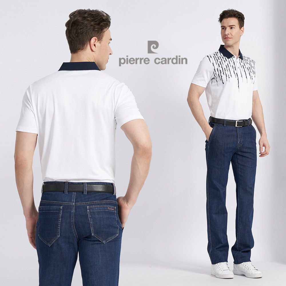 Pierre Cardin 皮爾卡登 男款 棉質混紡胸前印花短袖POLO衫-白色 (5227258-90)