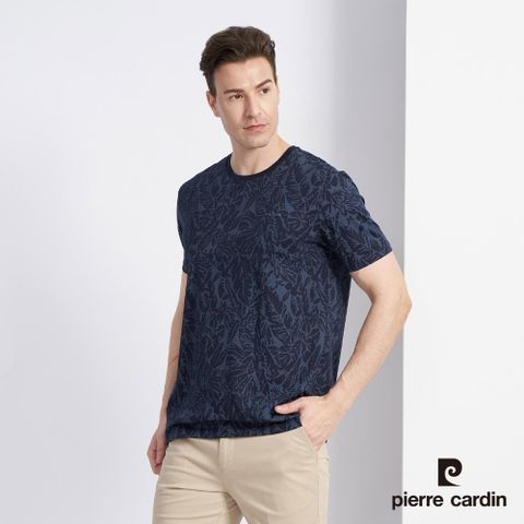 Pierre Cardin 皮爾卡登 男款 棉質混紡印花短袖圓領衫-丈青色 (5227263-38)