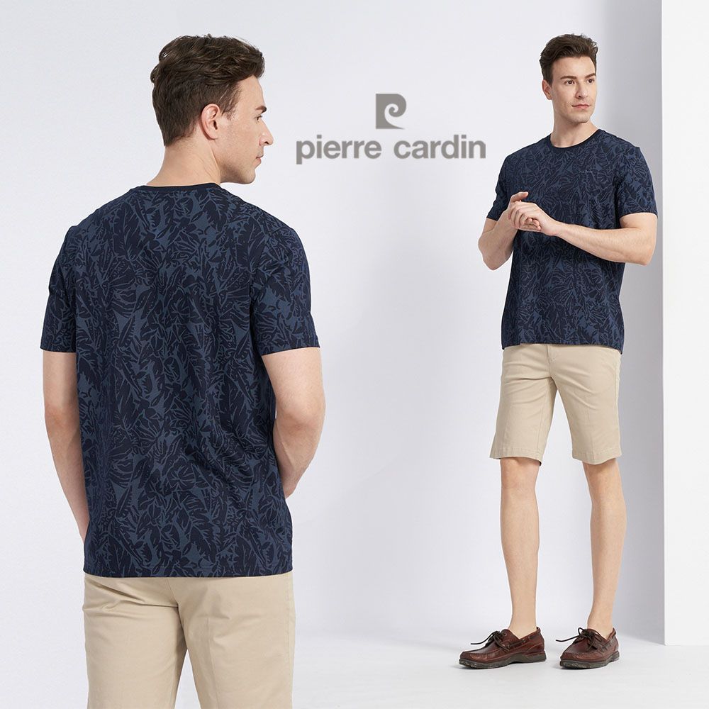 Pierre Cardin 皮爾卡登 男款 棉質混紡印花短袖圓領衫-丈青色 (5227263-38)