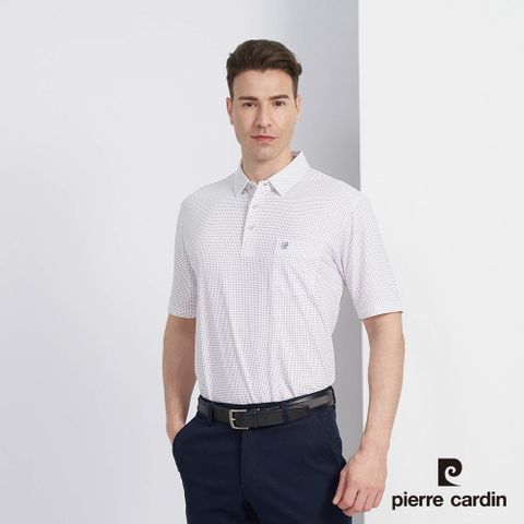 Pierre Cardin 皮爾卡登 男款 吸濕排汗微彈性數位印花短袖POLO衫-白色 (5227296-90)