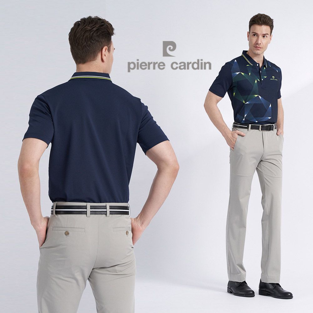 Pierre Cardin 皮爾卡登 男款 吸濕排汗彈性胸前印花合身短袖POLO衫-丈青色 (5227211-38)