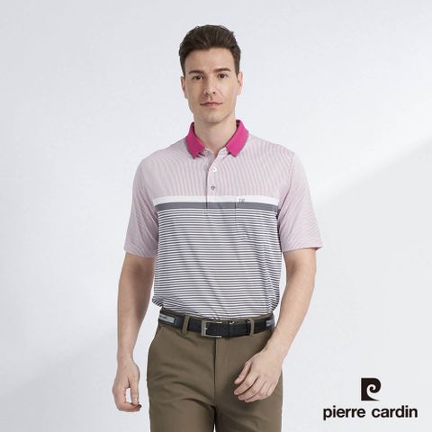 Pierre Cardin 皮爾卡登 男款 吸濕排汗定位橫條短袖POLO衫-灰色 (5227292-95)