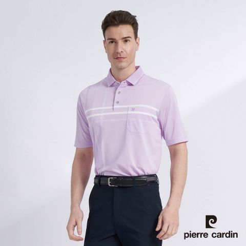 【pierre cardin 皮爾卡登】男款 吸濕排汗大定位格短袖POLO衫-紫色 (5227294-26)