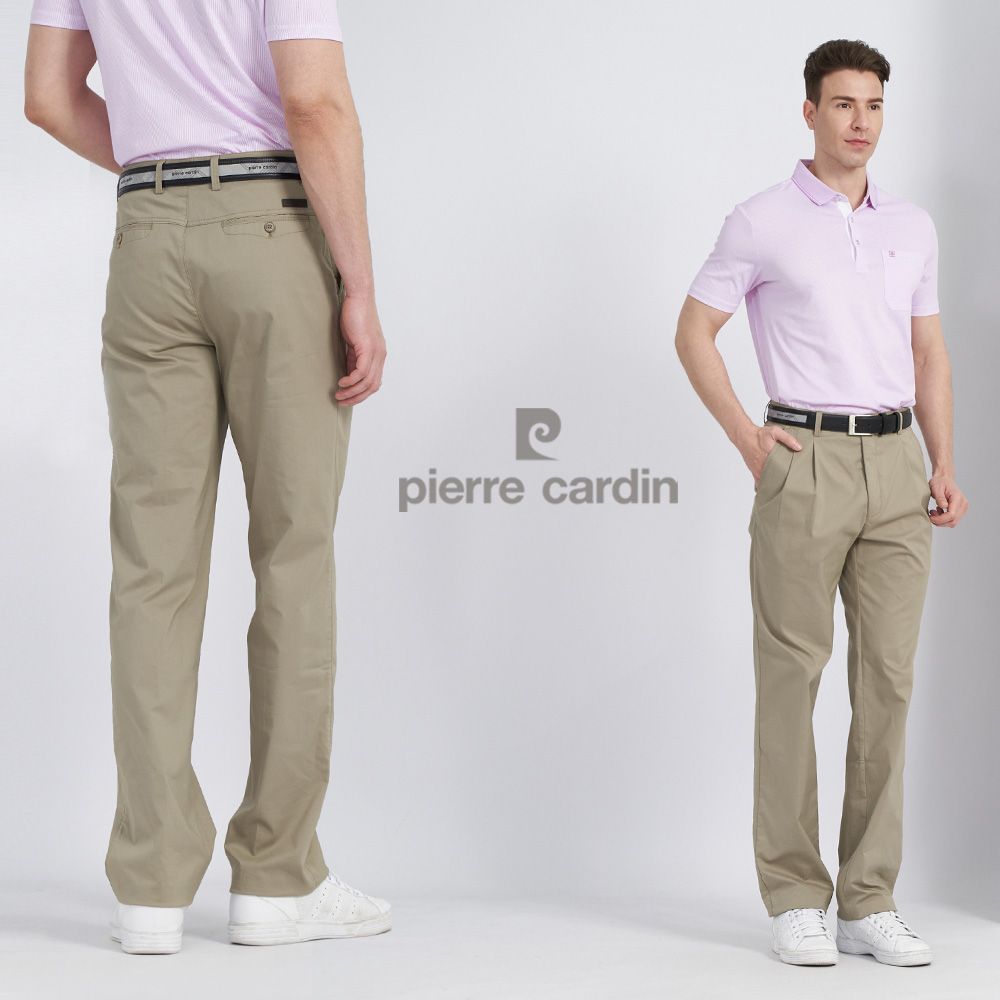 Pierre Cardin 皮爾卡登 男款 棉質混紡彈性打褶休閒長褲-卡其色 (5227875-84)