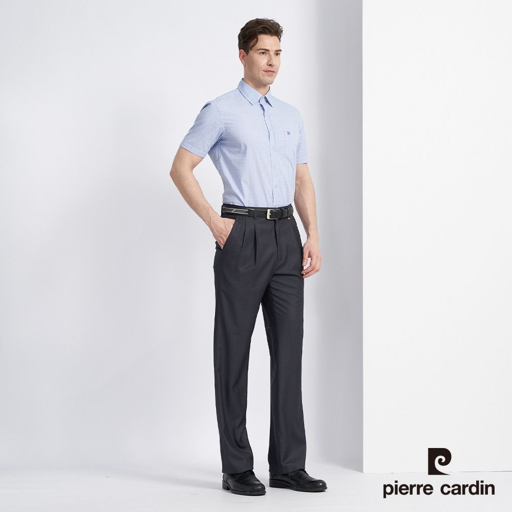 Pierre Cardin 皮爾卡登 男款 縲縈暗紋緹花打摺西裝褲-深灰色 (5227842-96)