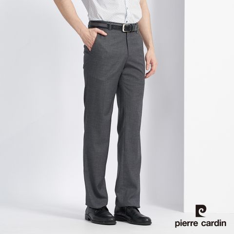 【pierre cardin 皮爾卡登】男款 縲縈混紡彈性素色平口西裝長褲-灰色 (5227843-95)