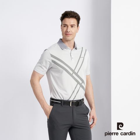 【pierre cardin 皮爾卡登】男款 吸濕排汗胸前印花短袖POLO衫-灰色 (5227209-95)