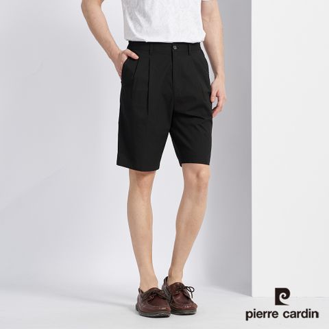 Pierre Cardin 皮爾卡登 男款 彈性側邊鬆緊打褶休閒短褲-黑色 (5227964-99)