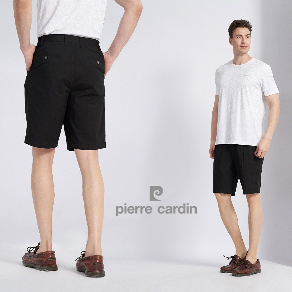 Pierre Cardin 皮爾卡登 男款 彈性側邊鬆緊打褶休閒短褲-黑色 (5227964-99)