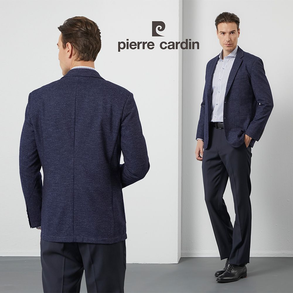 Pierre Cardin 皮爾卡登  男款 進口素材羊毛混紡針織休閒西裝外套-深藍色 (5195501-37)