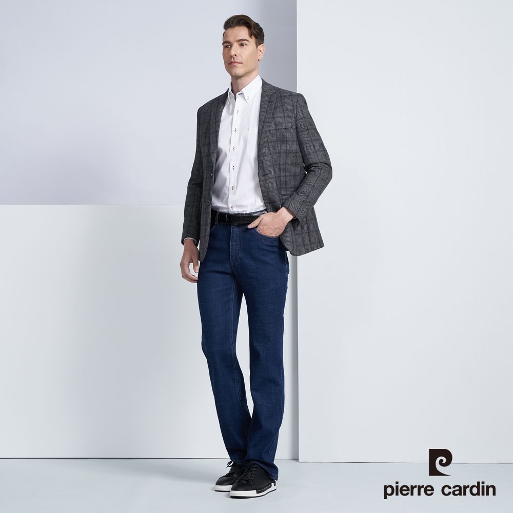 Pierre Cardin 皮爾卡登 男款 時尚暗格紋休閒西裝/獵裝外套-深灰色(5225573-88)