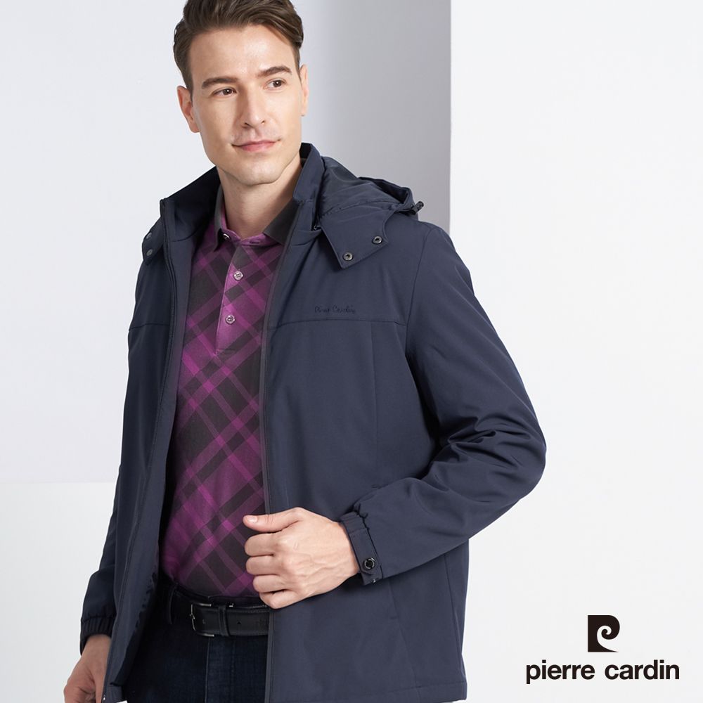 Pierre Cardin 皮爾卡登 男款 都會休閒連帽保暖鋪棉外套-深藍色(5225762-38)