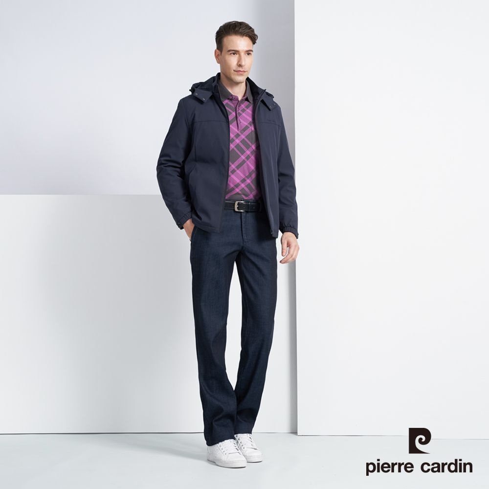 Pierre Cardin 皮爾卡登 男款 都會休閒連帽保暖鋪棉外套-深藍色(5225762-38)