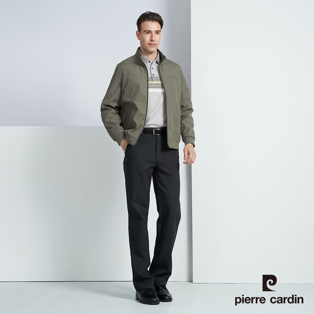 Pierre Cardin 皮爾卡登 男款 休閒立領洞洞印花保暖鋪棉外套-綠色(5225763-47)