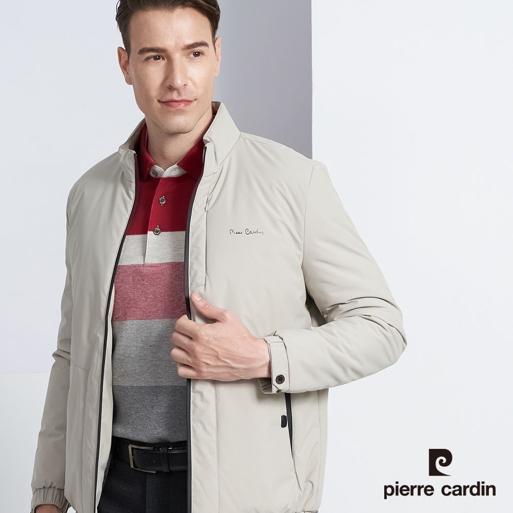 Pierre Cardin 皮爾卡登 男款 素色保暖鋪棉外套-米白色(5225764-84)