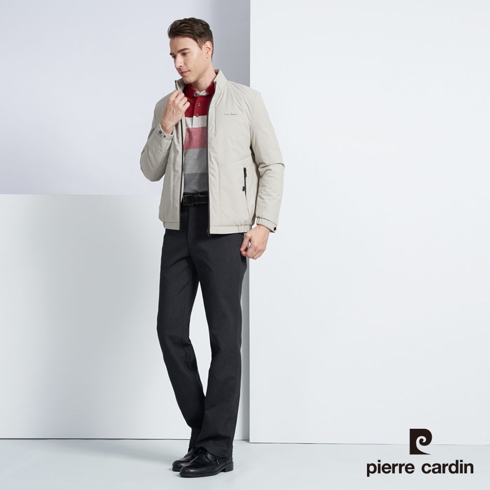 Pierre Cardin 皮爾卡登 男款 素色保暖鋪棉外套-米白色(5225764-84)