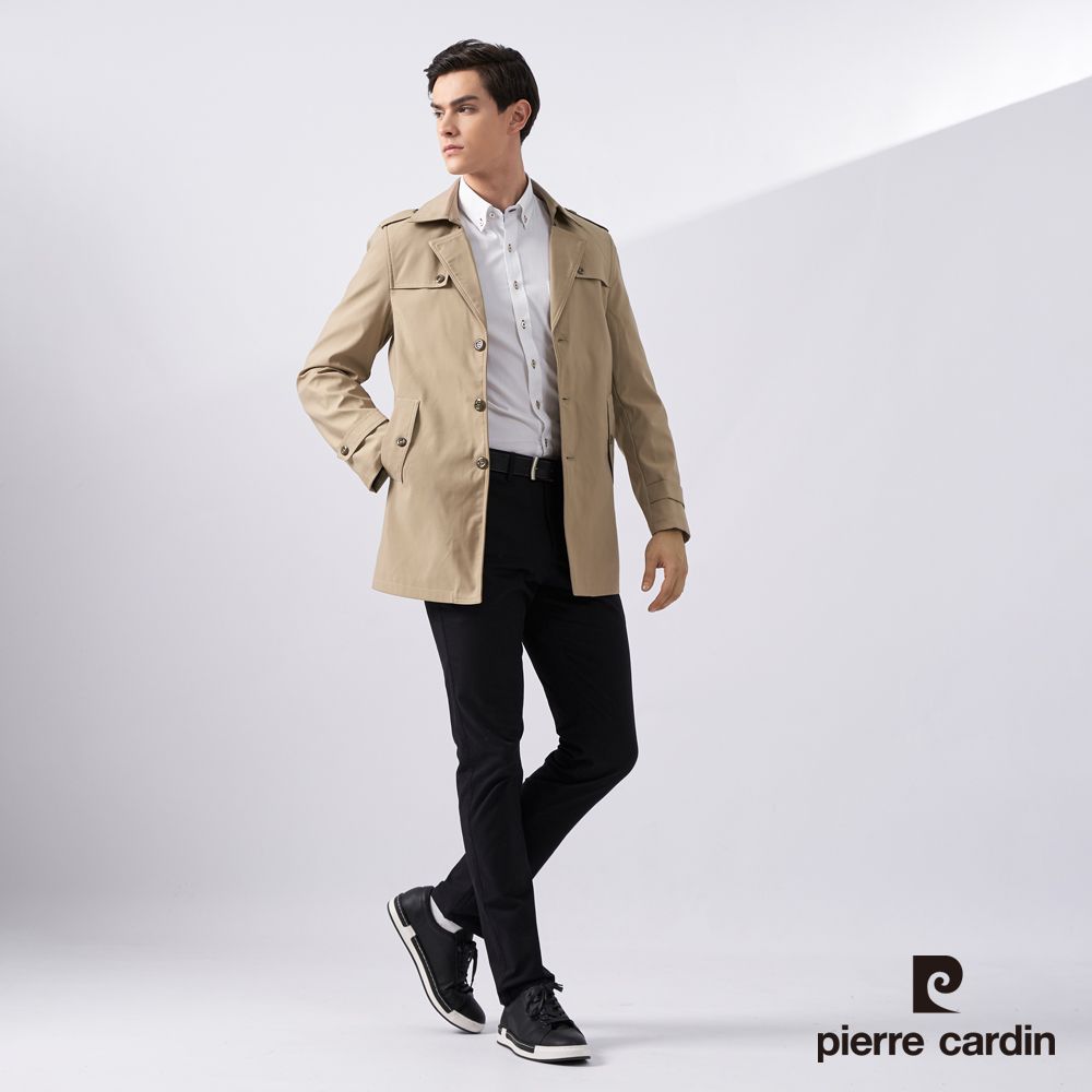 Pierre Cardin 皮爾卡登 男款 商務休閒型男翻領風衣外套-卡其色 (7225731-82)