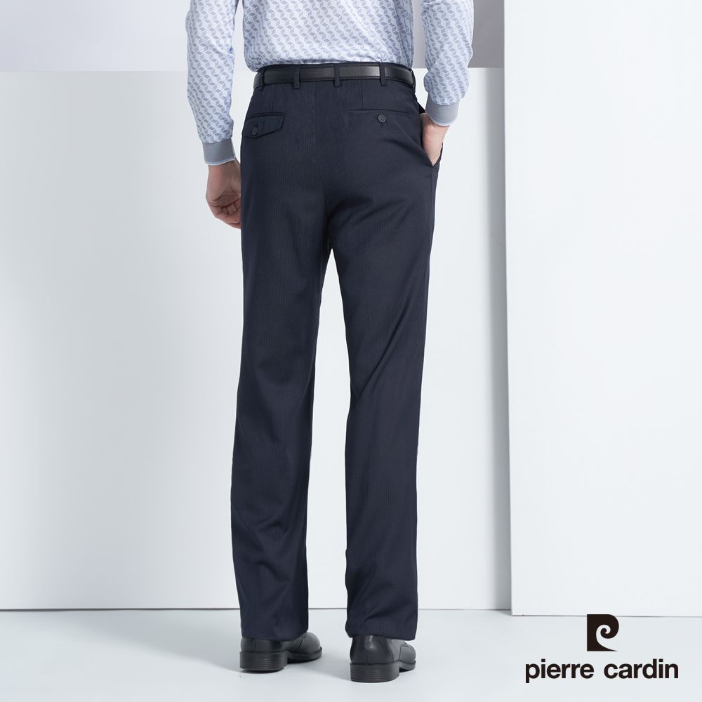 Pierre Cardin 皮爾卡登 男款 混紡毛料彈性伸縮腰頭打摺西裝褲-丈青色(5225812-38)