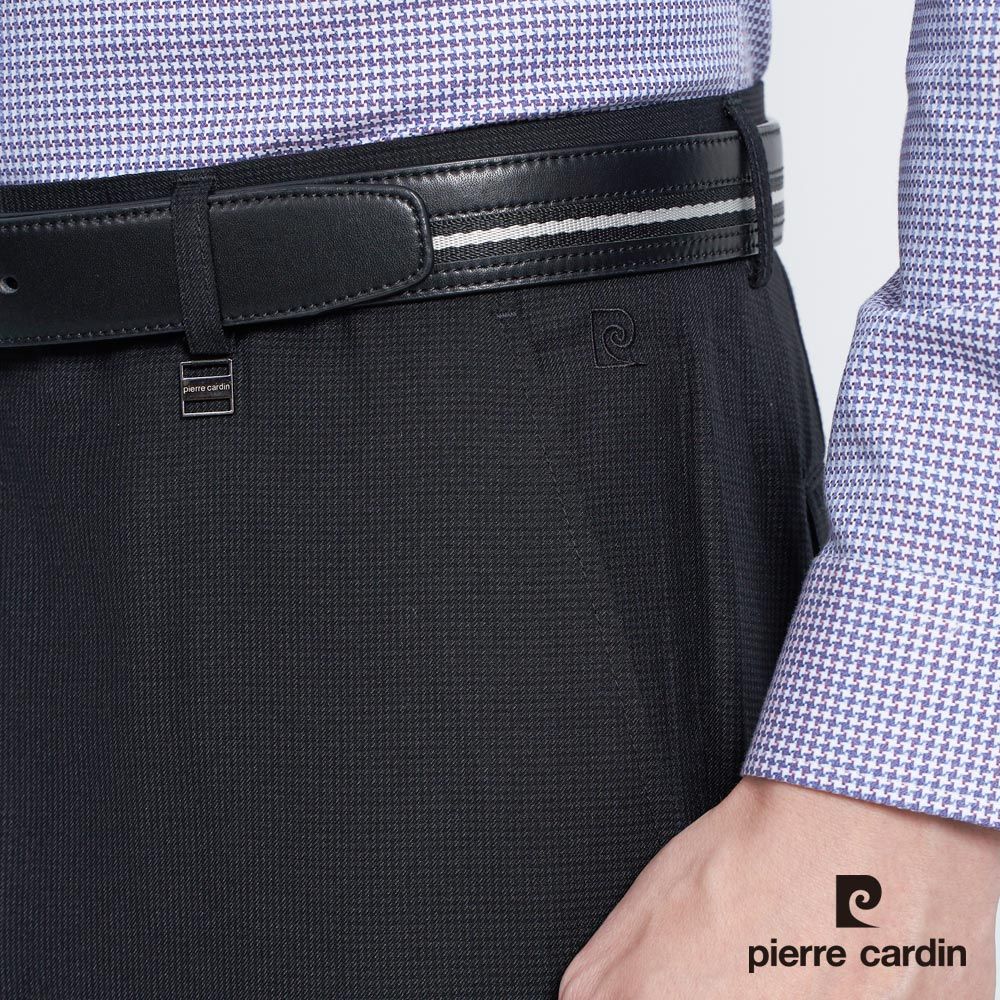 Pierre Cardin 皮爾卡登 男款 暗緹花平口西裝褲-黑色(5225845-99)