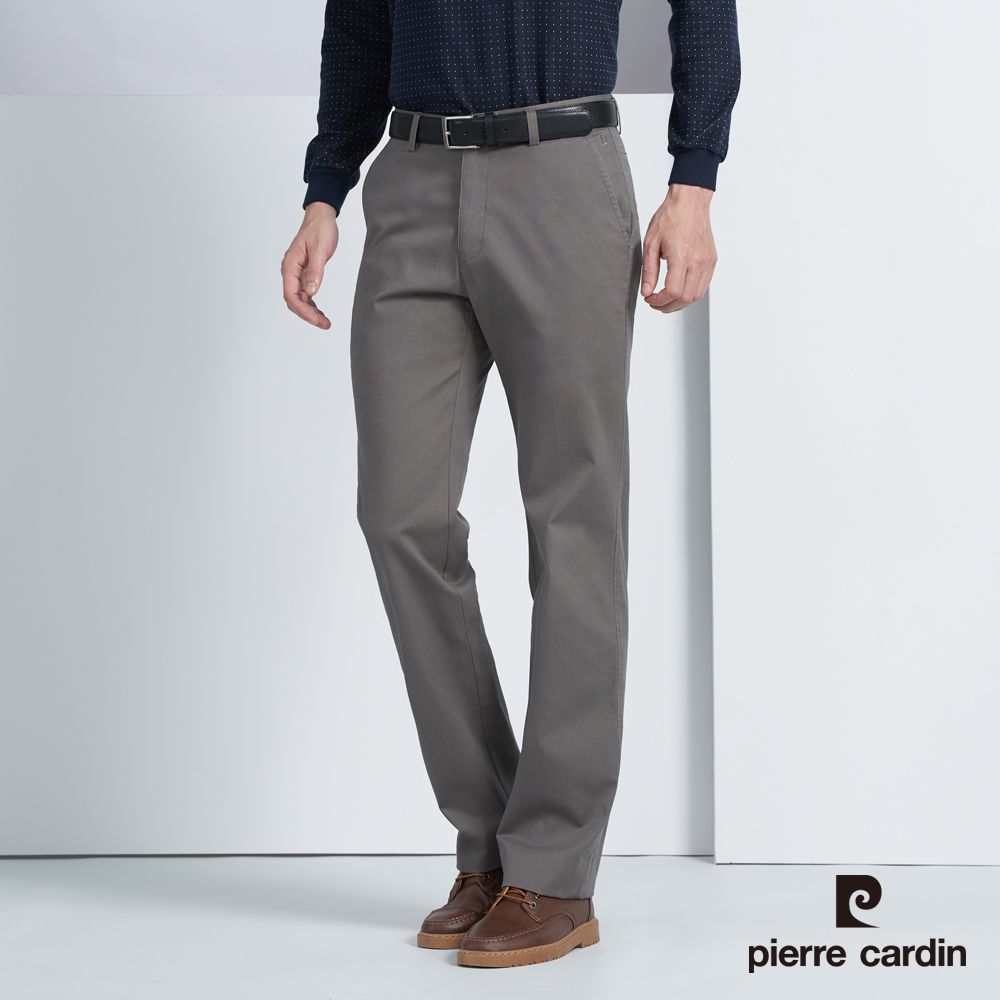 Pierre Cardin 皮爾卡登 男款 彈性平口合身版休閒長褲-深卡其色(5225871-47)