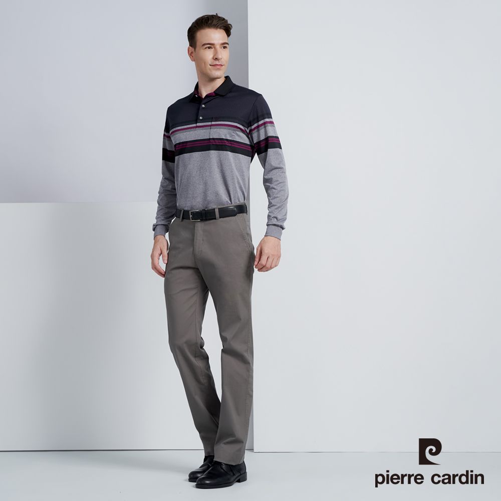 Pierre Cardin 皮爾卡登 男款 彈性平口合身版休閒長褲-深卡其色(5225871-47)