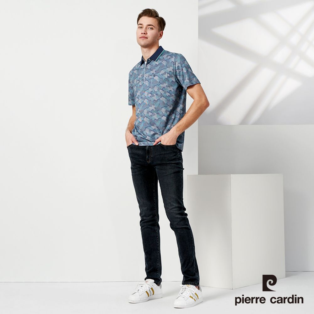 Pierre Cardin 皮爾卡登 男款 棉質混紡迷彩印花短袖POLO衫-藍綠色 (5237208-37)