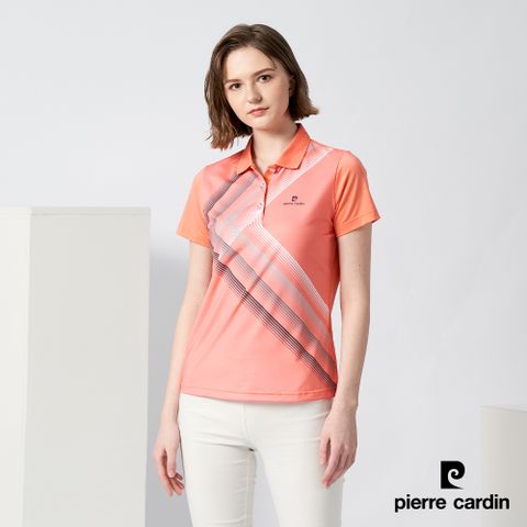 Pierre Cardin 皮爾卡登 女款 吸濕排汗微彈性胸前印花短袖polo衫-桔色 (4227204-65)