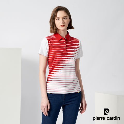 Pierre Cardin 皮爾卡登 女款 吸濕排汗微彈性胸前印花短袖polo衫-白色 (4227205-90)