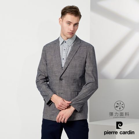 Pierre Cardin 皮爾卡登 男款 格紋休閒西裝外套-灰色 (5237572-96)