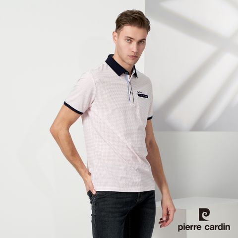 Pierre Cardin 皮爾卡登 男款 小三角印花短袖POLO衫-淺橘色 (5237209-65)