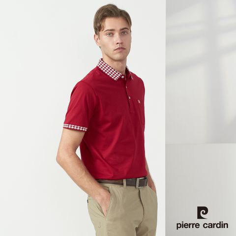 【Pierre Cardin皮爾卡登】 男裝 純絲光棉素色短袖polo衫-紅色 (5237215-78)
