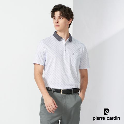 【Pierre Cardin皮爾卡登】 男裝 細條印花短袖POLO衫-灰色 (5237251-95)