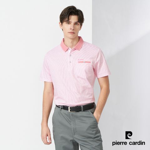 Pierre Cardin 皮爾卡登 男裝 迷宮細線印花短袖POLO衫-粉色 (5237254-75)