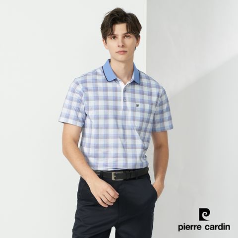 【Pierre Cardin皮爾卡登】 男裝 印格短袖POLO衫-水藍色 (5237258-37)